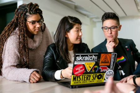 Computing – Developers gathered round a laptop 