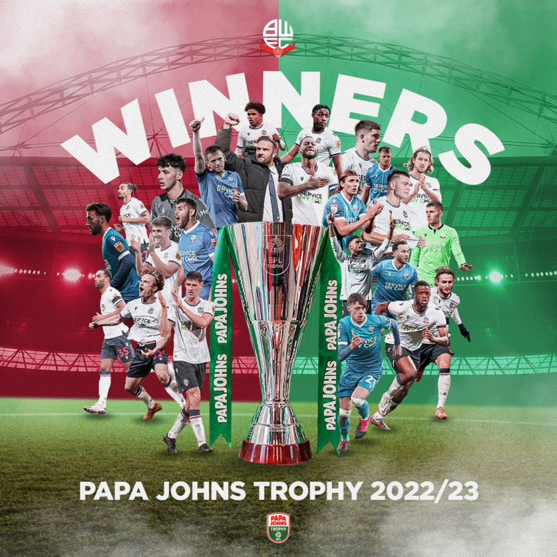 Bolton Wanderers proudly claim the Papa Johns trophy! 