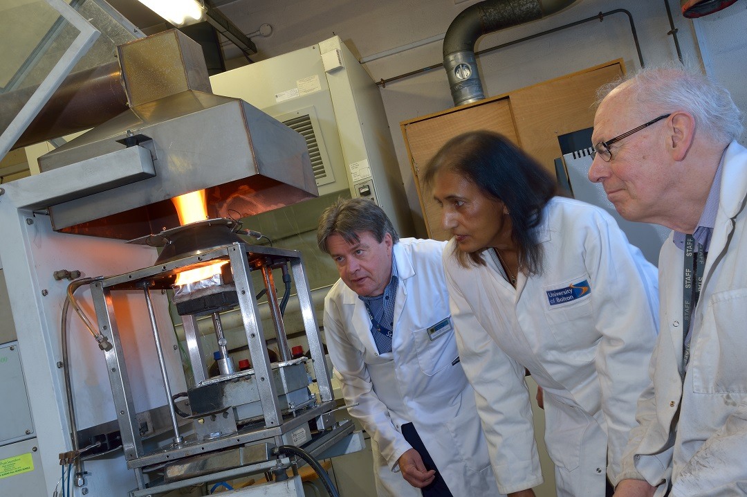 Research staff conducting fire testing experiment