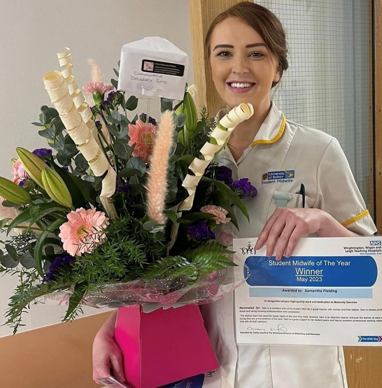 University of Bolton student midwife Sam wins top accolade after maternity staff’s vote