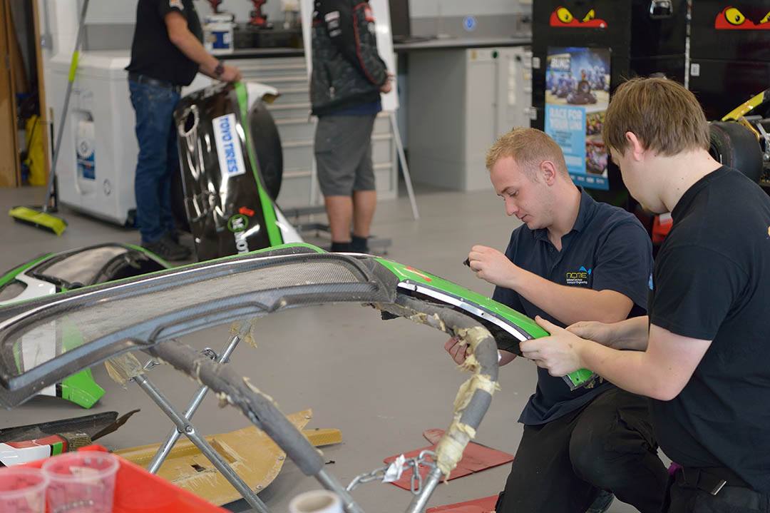 Students assembling spare bodywork at the NCME, University of Bolton