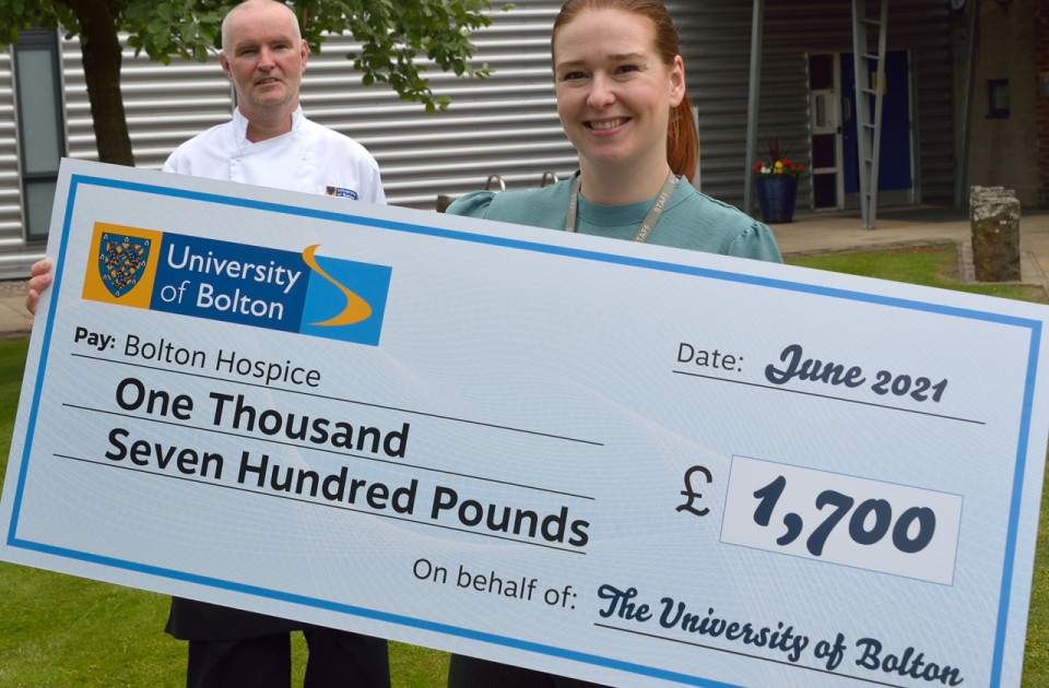 University of Bolton Donates £1,700 to Bolton Hospice Raised by cut-price Student Lockdown Meals