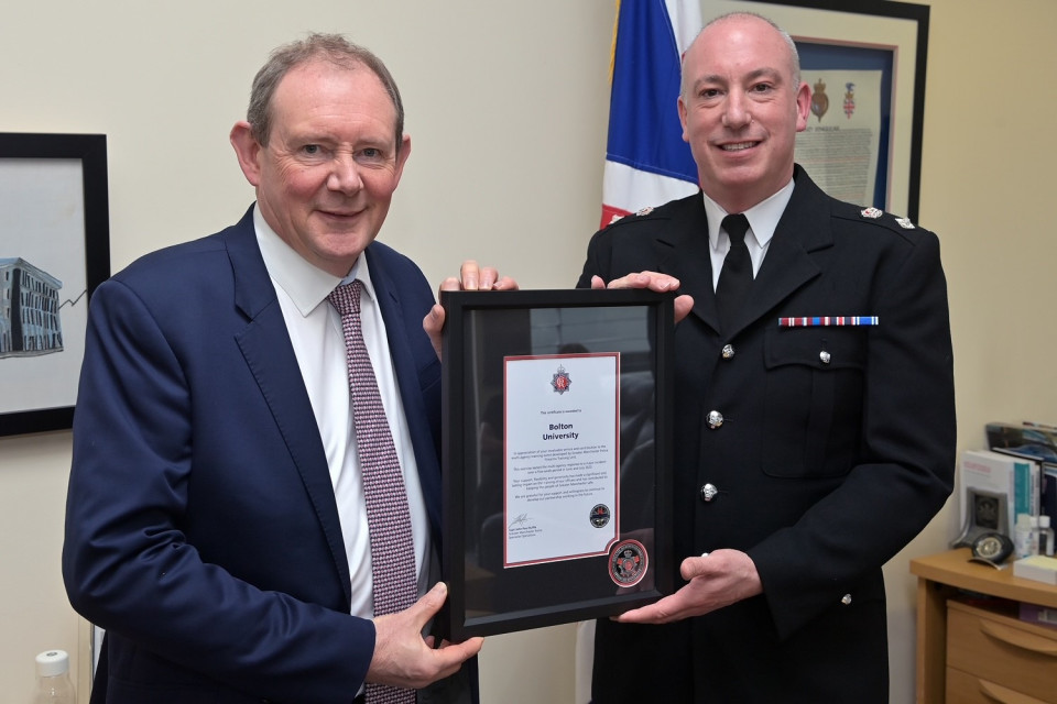 University of Bolton is thanked for its support with anti-terror training exercises