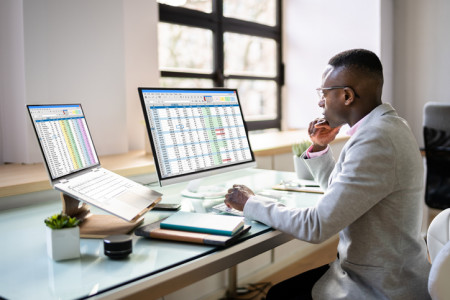 Accountant sat at desk